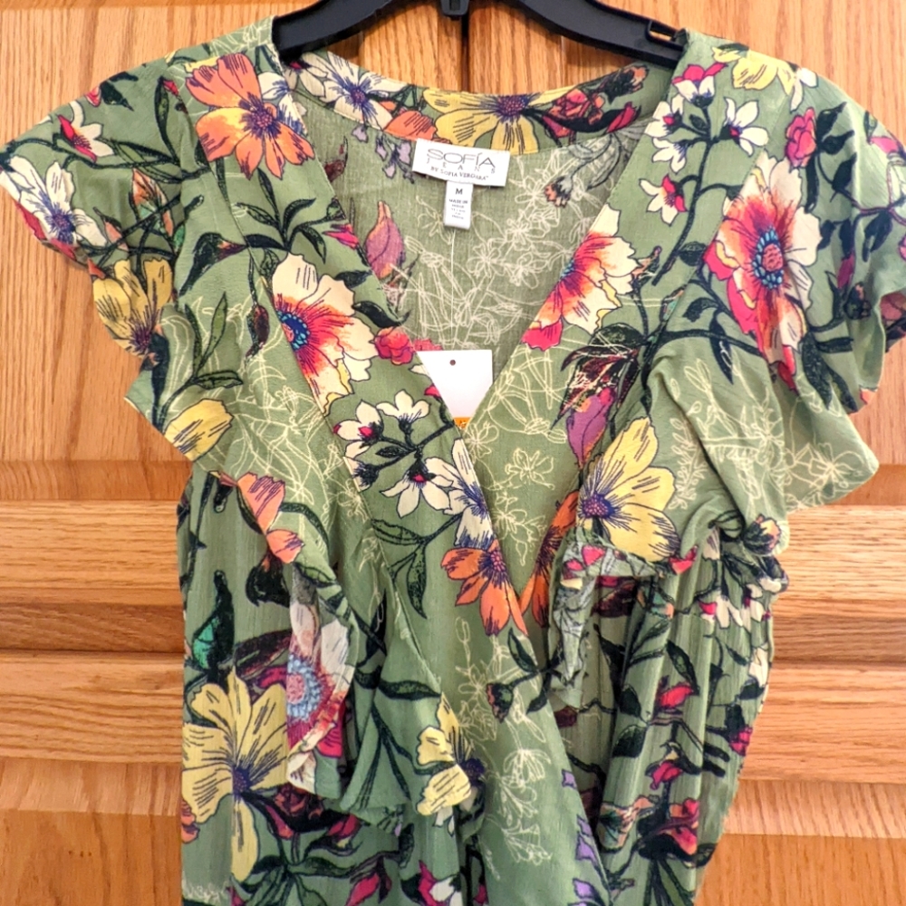 NWT Green Floral Wrap Dress